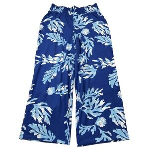 D&Co. BEACH Pants Size SP Blue Tropical Floral Boho Beachy Coastal Summer Lounge
